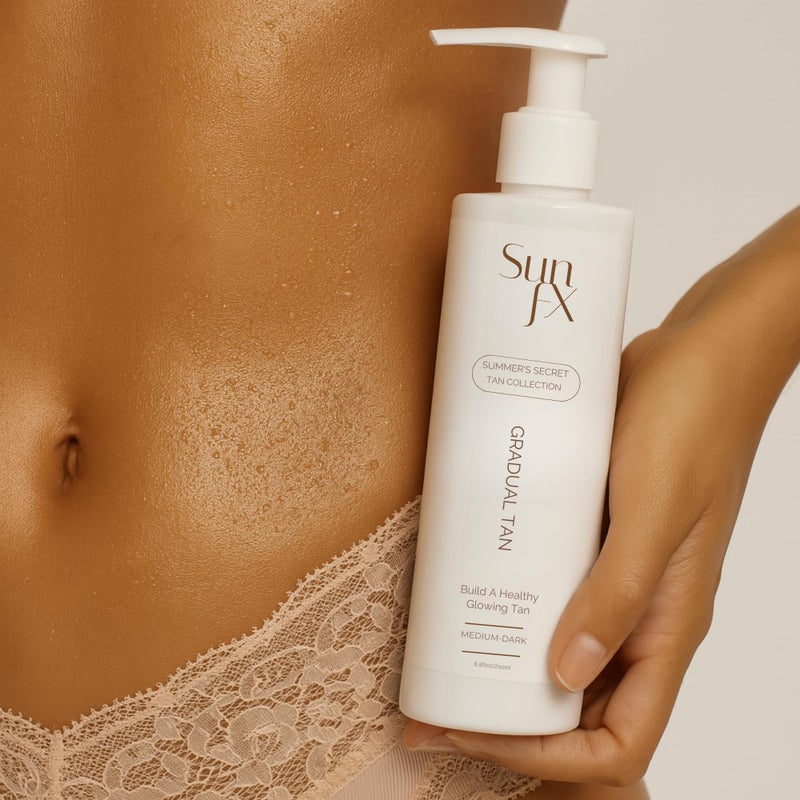 SunFX Gradual Tan Body Lotion Self Tanner | Hydrating Tan Extender Moisturizer No Odor | Build your Glow from Sunkissed to Dark | Cruelty and Toxic Free Enriched with Aloe & Vit A & E 200ml/6.8 fl oz - Image 4